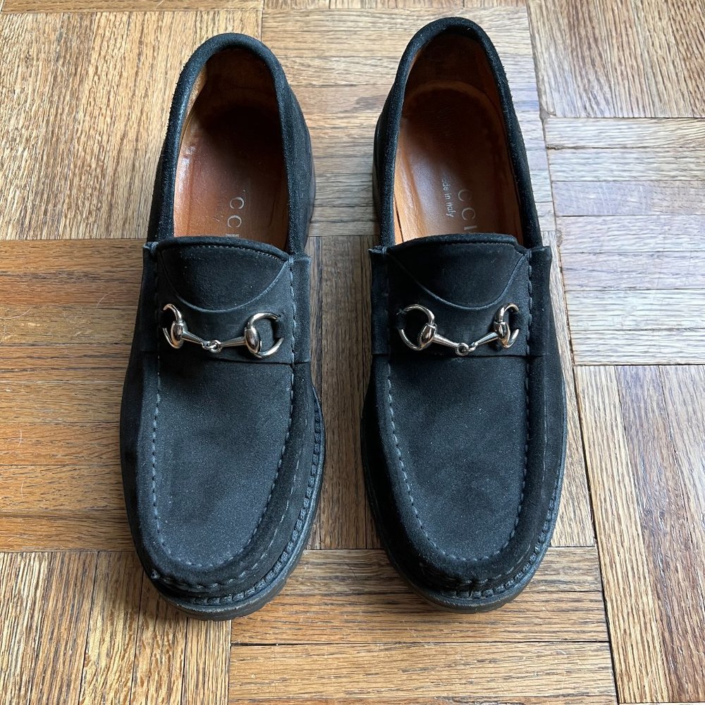 GUCCI Horsebit Black Suede Loafers